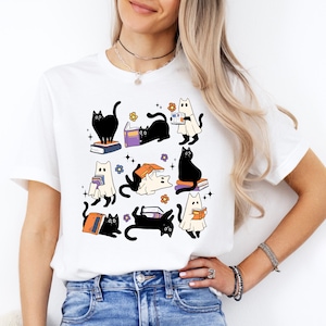 Cute Ghost Black Cats Halloween Shirt, Halloween Cat Shirt, Ghost Cat Halloween Tshirt, Spooky Season, Cat Lover Gift, Halloween Gift
