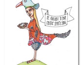 CREATIVE Spirit's Song Digital Print from Original Whimsical Bird Lady Illustration With Quote