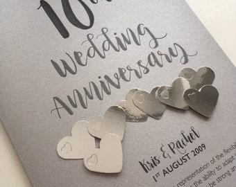 Tin or Aluminium (10th) 10 years Wedding Anniversary Card - Personalised with names and date