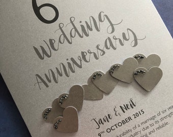 Iron (6th) 6 years Wedding Anniversary Card - Personalised with names and date