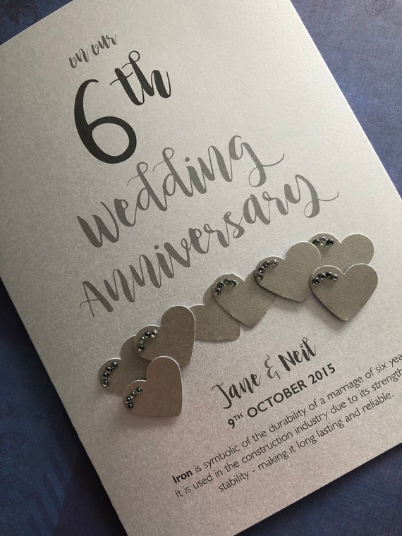 Iron 6th 6 Years Wedding Anniversary Card Personalised With Names and Date  