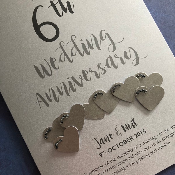 Iron (6th) 6 years Wedding Anniversary Card - Personalised with names and date