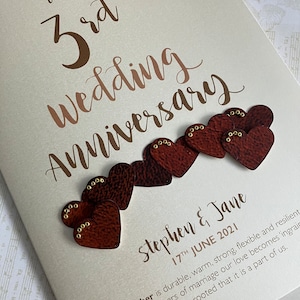 Leather (3rd) 3 years Wedding Anniversary Card - Personalised with names and date