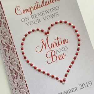 Carte de félicitations pour renouvellement de vœux de mariage - personnalisée avec les noms et la date