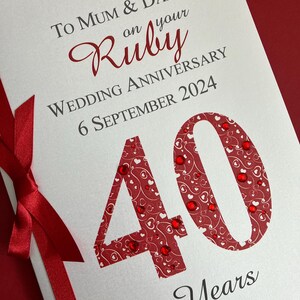 Carte d'anniversaire de mariage de luxe 40 rubis (40e) - personnalisée avec les noms et la date