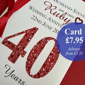 Ruby (40th) 40 Luxus Hochzeitsjubiläum Karte - Personalisiert mit Namen und Datum