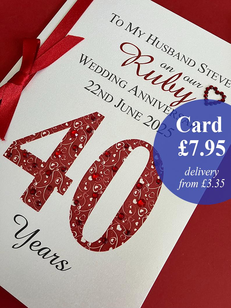 Ruby (40th) 40 Luxury Wedding Anniversary Card - Personalised With ...