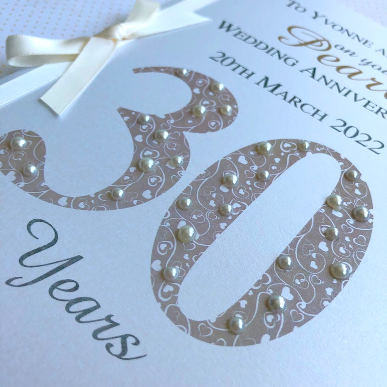 Pearl 30th 30 Luxury Wedding Anniversary Card Personalised with Names and Date image 4
