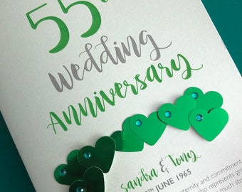 Emerald (55th) 55 years Wedding Anniversary Card - Personalised with names and date