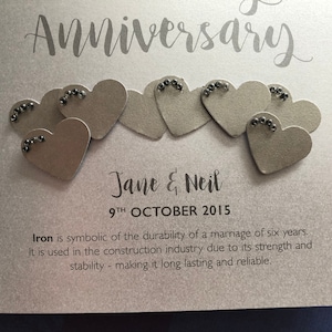 Iron 6th 6 years Wedding Anniversary Card Personalised with names and date image 4