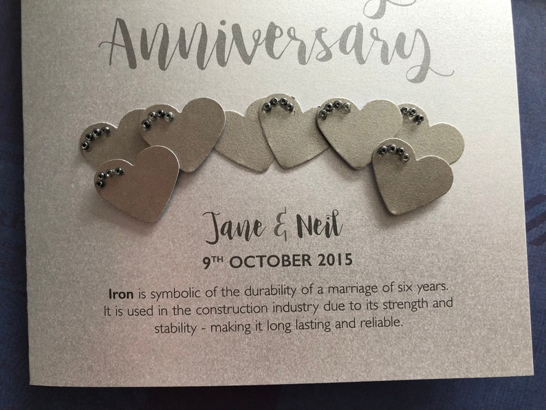 Iron 6th 6 years Wedding Anniversary Card Personalised with names and date image 4