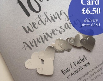 Tin or Aluminium (10th) 10 years Wedding Anniversary Card - Personalised with names and date