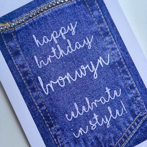 Denim Jeans Pocket Diamanté Birthday Card personalised with name image 4
