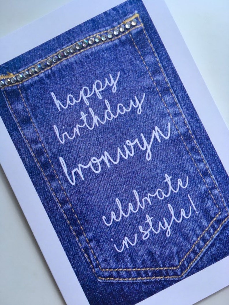 Denim Jeans Pocket Diamanté Birthday Card personalised with name image 4