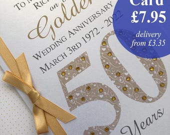 Golden (50th) 50 Luxury Wedding Anniversary Card - Personalised with Names and Date