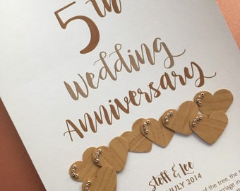 Wood Wooden (5th) 5 years Wedding Anniversary Card - Personalised with names and date