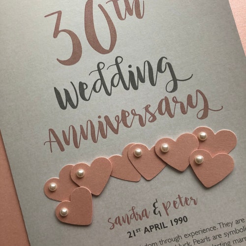 Pearl 30th 30 Luxury Wedding Anniversary Card Personalised Etsy UK