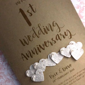 Paper (1st) 1 year Wedding Anniversary Card - Personalised with names and date