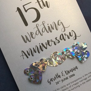 Carte d'anniversaire de mariage 15 ans en cristal (15 ans) - Personnalisée avec les noms et la date