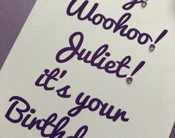 Birthday card personalised with name and date - choice of colour