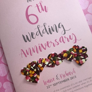Carte d'anniversaire de mariage 6 ans Sugar (6e) - Personnalisée avec les noms et la date