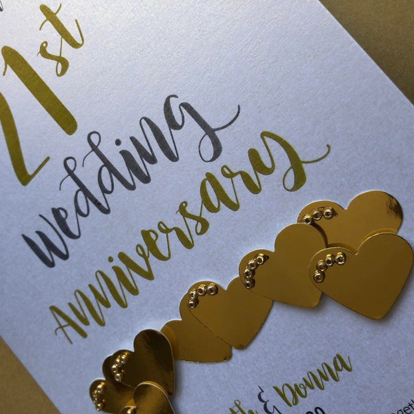 Brass (21st) 21 years Wedding Anniversary Card - Personalised with names and date