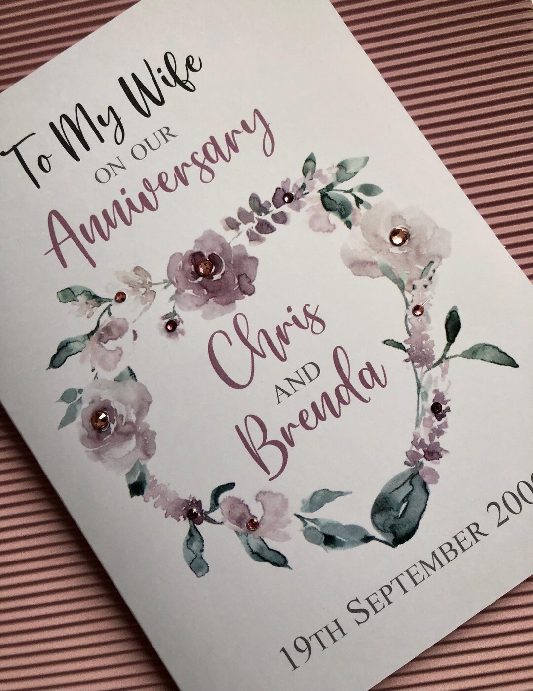 Floral Heart Wife Wedding Anniversary Card (pink) Personalised With ...