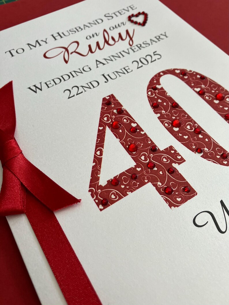 Ruby (40th) 40 Luxury Wedding Anniversary Card - Personalised With ...