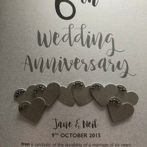 Iron 6th 6 years Wedding Anniversary Card Personalised with names and date image 5