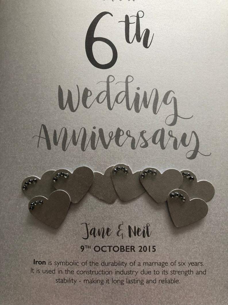 Iron 6th 6 years Wedding Anniversary Card Personalised with names and date image 5