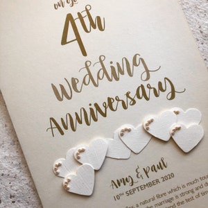 Linen (4th) 4 years Wedding Anniversary Card - Personalised with names and date