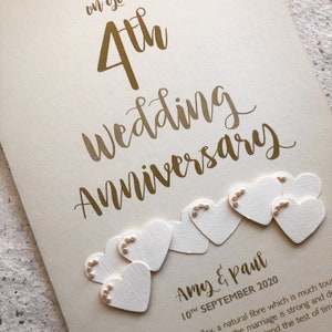 Carte d'anniversaire de mariage de 4 ans en lin - Personnalisée avec le nom et la date