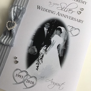 Carte 25 ans de mariage en argent (25 ans) - personnalisée avec photo, nom et date