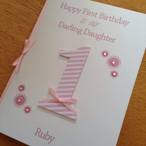 Carte 1er anniversaire fille ou fils - rose ou bleu - avec nom et/ou date