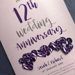 Carte d'anniversaire de mariage 12 ans en soie (12e) - Personnalisée avec les noms et la date