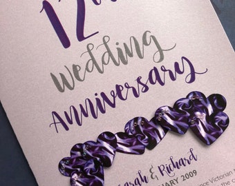 Silk (12th) 12 years Wedding Anniversary Card - Personalised with names and date