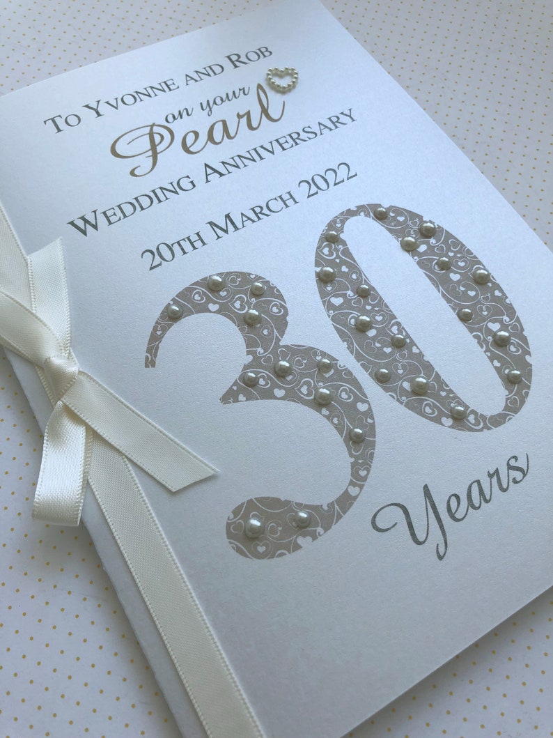 Pearl 30th 30 Luxury Wedding Anniversary Card Personalised with Names and Date image 1