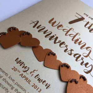 Copper 7th 7 years Wedding Anniversary Card Personalised with names and date image 4