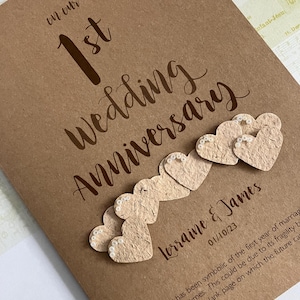 Papier (1er) Carte d'anniversaire de mariage de 1 an - Personnalisée avec les noms et la date