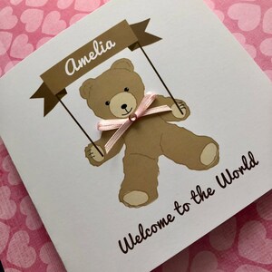 Carte de félicitations aux parents pour la naissance d'un ours en peluche, bienvenue à un nouveau-né, personnalisée