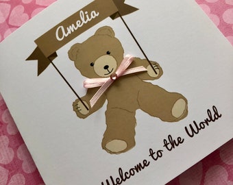 Welcome New Baby Congratulations Teddy Bear Birth Congratulations Parents Card personalised