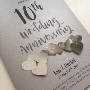 Tin or Aluminium 10th 10 years Wedding Anniversary Card Personalised with names and date image 6