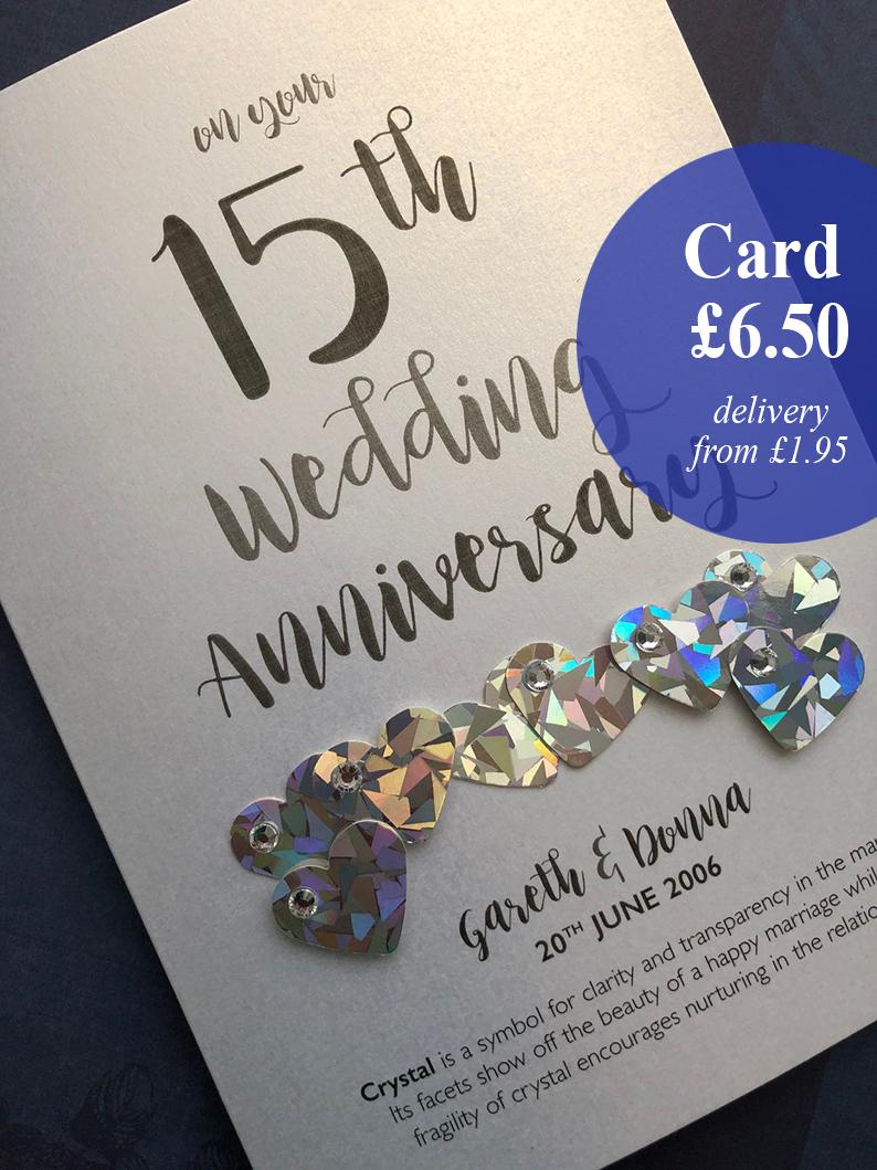 Crystal (15th) 15 years Wedding Anniversary Card – Personalised with names and date