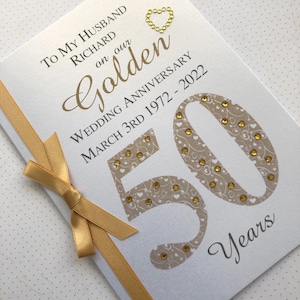 50e carte d'anniversaire de mariage de luxe dorée (50e) - personnalisée avec les noms et la date