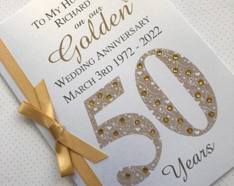 Golden (50th) 50 Luxury Wedding Anniversary Card - Personalised with Names and Date