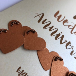 Copper 7th 7 years Wedding Anniversary Card Personalised with names and date image 2