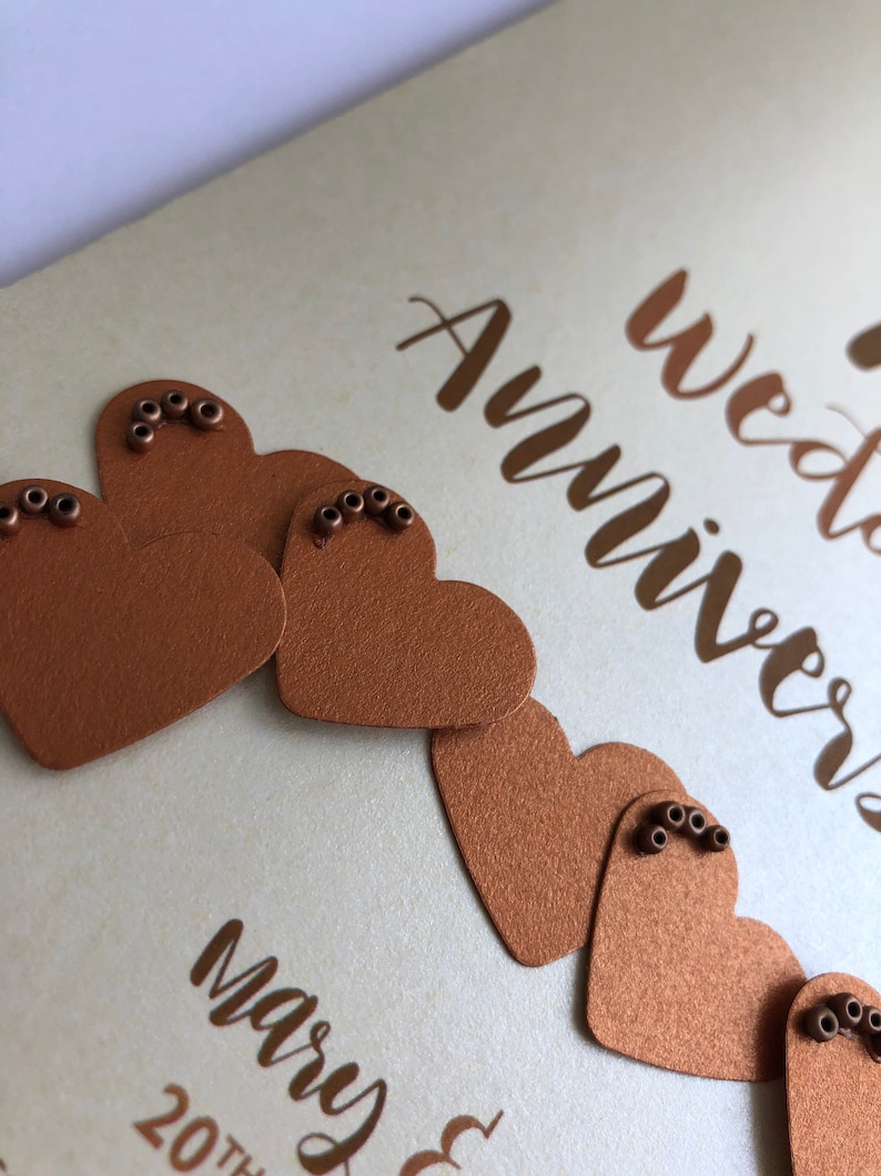 Copper 7th 7 years Wedding Anniversary Card Personalised with names and date image 2