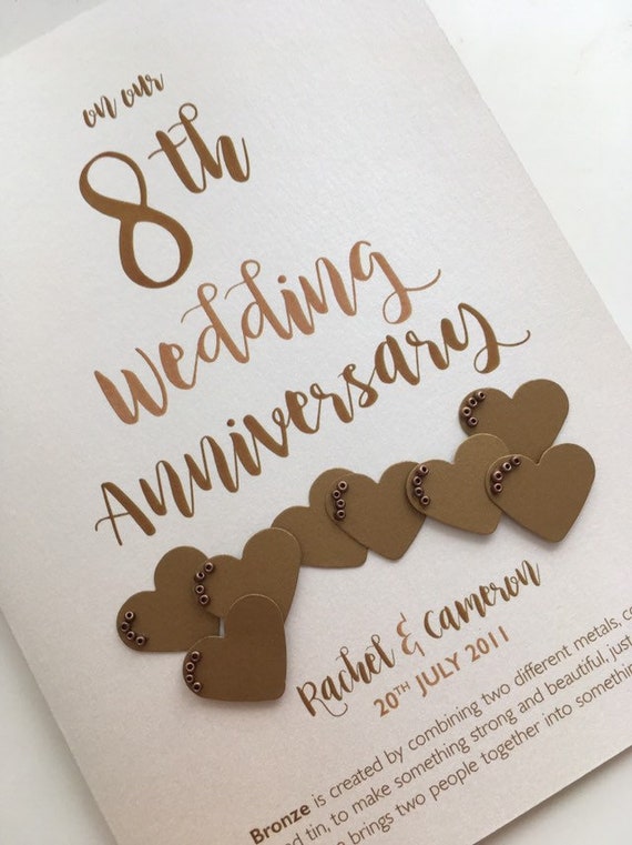 Bronze (8th) 8 Years Wedding Anniversary Card - Personalised With