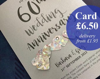 Diamond (60th) 60 years Wedding Anniversary Card Personalised with names and date