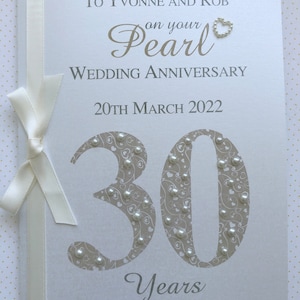 Pearl 30th 30 Luxury Wedding Anniversary Card Personalised with Names and Date image 3